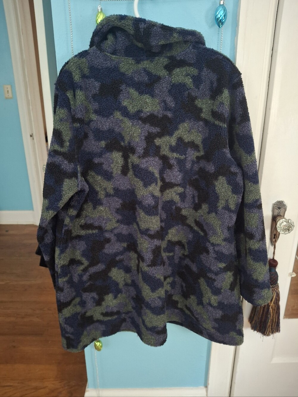Susan Graver Plush Camo Green Blue Black Jacket Coat Women's 2XL 34in. - Picture 2 of 14